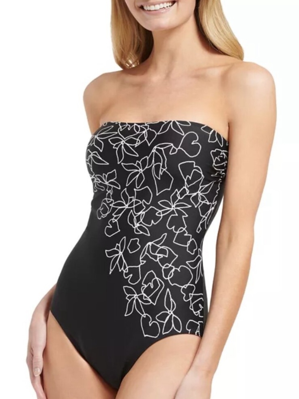 Calvin Klein Floral Bandeau Tummy Control One Piece Swimsuit Sz 12 Resortwear